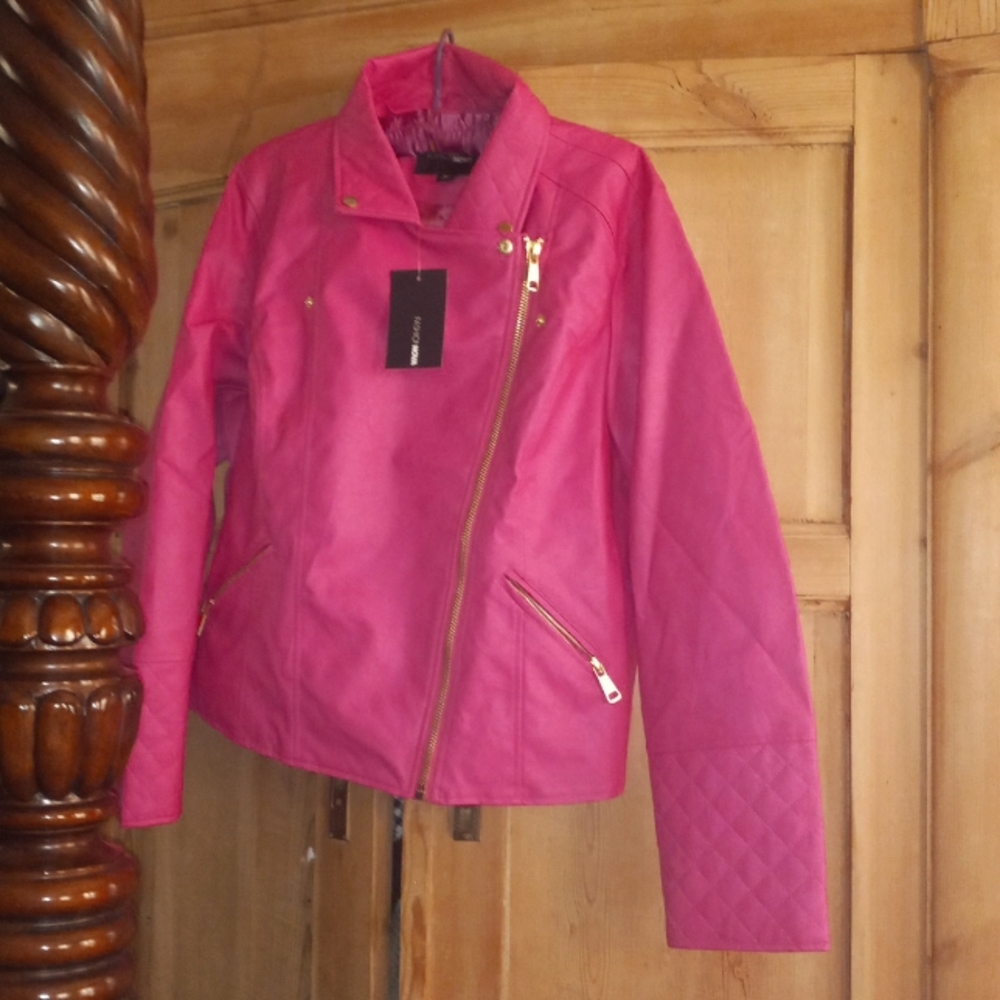 💋NWT Holiday Fashion Nova Faux Leather  Moto Jacket 1X  ❤ small dot-(as is)